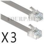 Silver Connect 3-Pack: 7ft Telephone Line Cords for DSL Modems, Fax and Phones