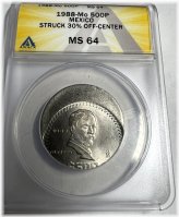 Mexican 500 Peso 1988 Off-Center Error MS 64 by ANACS