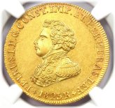 1825 Pedro I Gold 4000 Reis Coin - NGC AU58 Certified