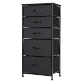 Grey 5-Drawer Fabric Storage Tower for Bedroom