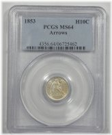 Silver Liberty Seated Half Dime (1853) - PCGS MS 64 with Arrows