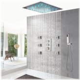 Rainfall Shower System with LED Lights, Thermostatic Mixer Valve, and Massage Jets