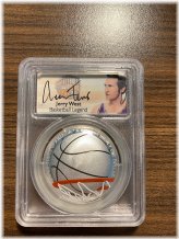 2020-P Jerry West Signed Basketball HOF $1 Silver Coin PCGS PR70DCAM FDOI Lakers