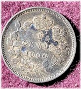 Canadian Silver Five Cent Coin from 1900 in Very Fine Condition with Dark Toning