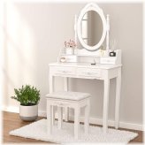 White Wood Dressing Table Set with Mirrors and Drawers