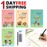 Magic Copybook Set - 11 Piece Reusable English and Number Calligraphy Practice Book for Kids