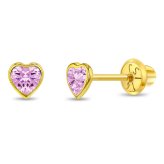 Golden Heart CZ Earrings for Girls