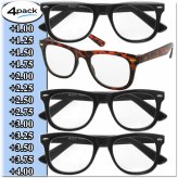 Retro Readers Set of 4 Pairs - Unisex Prescription Glasses in Classic Style for Men and Women