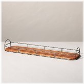 Rustic Metal-Trimmed Wooden Serving Tray