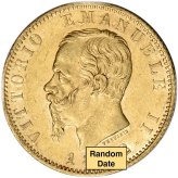 Italian 20 Lire Gold Coin - Vittorio Emanuele II - XF/AU Condition (Random Date)