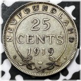 Newfoundland 25 Cents Silver Coin - 1919 Lot#D3216