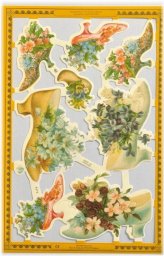 Victorian Shoe & Flower Die Cut Collectible - Mamelok Embossed English Scrap A172