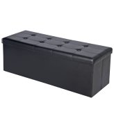 Black Leather Folding Storage Bench with Divider