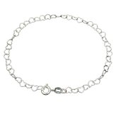 Heart Link Anklet in Solid Sterling Silver from Italy