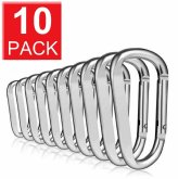 SilverLink Carabiner Set: 10-Pack Aluminum D-Ring Key Chain Clip Hooks