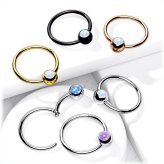 Iridescent Steel Segment Ring with Opal Set Ball for Nose, Septum, Ear, and Cartilage