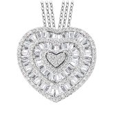 Triple Strand Heart Necklace with White Cubic Zirconia Pendant