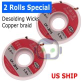 RosinClean Desoldering Braid - 2mm x 5ft Rolls for Residue-Free Solder Removal