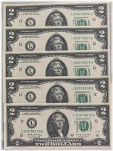 Sequential Uncirculated $2 Bill Lot