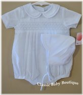 Blue Smocked Romper & Hat Set