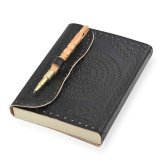 Flower Embossed Leather Journal Set with Wooden Pen and Notebook