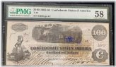 Confederate States $100, Series 1862-1863, PMG 58