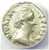 Ancient Roman Empress Faustina Silver Denarius - 147 AD, ANACS VF35