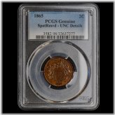 1865 PCGS Uncirculated Two Cent Coin