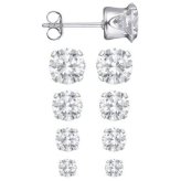 Sparkling Silver Stud Earrings Set