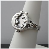 Sterling Silver Crescent Locket Ring with Stars