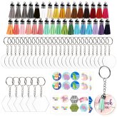 Creative Circle Keychain Kit with Tassels - 128Pc DIY Acrylic Blanks for Crafting