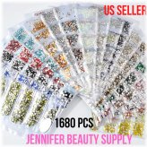 Crystal Gemstones Assortment Set - 1680 Pieces in 6 Sizes for DIY Crafts and Nail Art