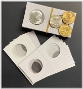 Premium Cardboard Mylar Coin Holder Flip - Half Dollar/Small Dollar Size (2x2)