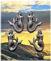 Mermaid Hang Hole Charms - Set of 6 (3 Pairs) in Antiqued Sterling Silver Plating