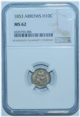 Arrows of Liberty - 1853 NGC MS62 Seated Half Dime