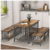 Rustic Wood Dining Set with Benches