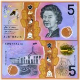 Redesigned Polymer $5 Note featuring QEII (2016, P-62a) from Australia