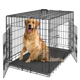 Black Metal Dog Kennel with Dual Doors - 42 Inch