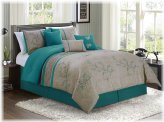 Teal Blossom Embroidered Comforter Set