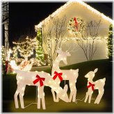 Glittered Doe Fawn Deer Trio with White Lights