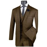Taupe Brown Glen Plaid 3-Piece Classic Fit Suit