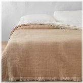 Chambray Textured Reversible Coverlet in Natural/Warm Brown