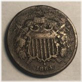 Copper Two Cent Piece from 1864 with Fine Details