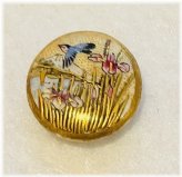 Meiji Era Satsuma Ceramic Button with Bird and Floral Scene