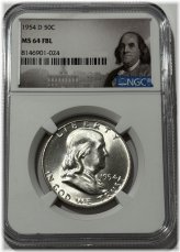 Silver Full Bell Lines 1954 D NGC MS64 Franklin Half Dollar