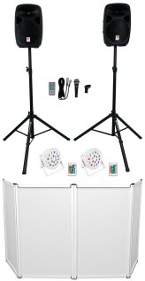 The Ultimate Sound System Bundle with Bluetooth, Microphone, Stands, Facade, and Up Lights