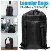 Black Drawstring Laundry Backpack - Heavy Duty and Spacious