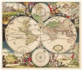 Antique Hemispheric Cartography Poster - 1700s Vintage Style World Map - 16x20 Print