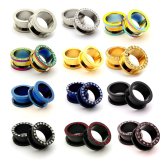 CZ Sparkle Screw-On Tunnels in Steel - Customizable Sizes and Colors