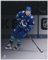 Quinn Hughes Vancouver Canucks Signed 16x20 Blue Jersey with C the Sweater Photo
